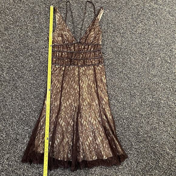 BCBGMAXAZRIA Beaded Lace/Silk Dress Sz 8 Gold/Brown Sleeveless Cocktail Wedding - Picture 7 of 12